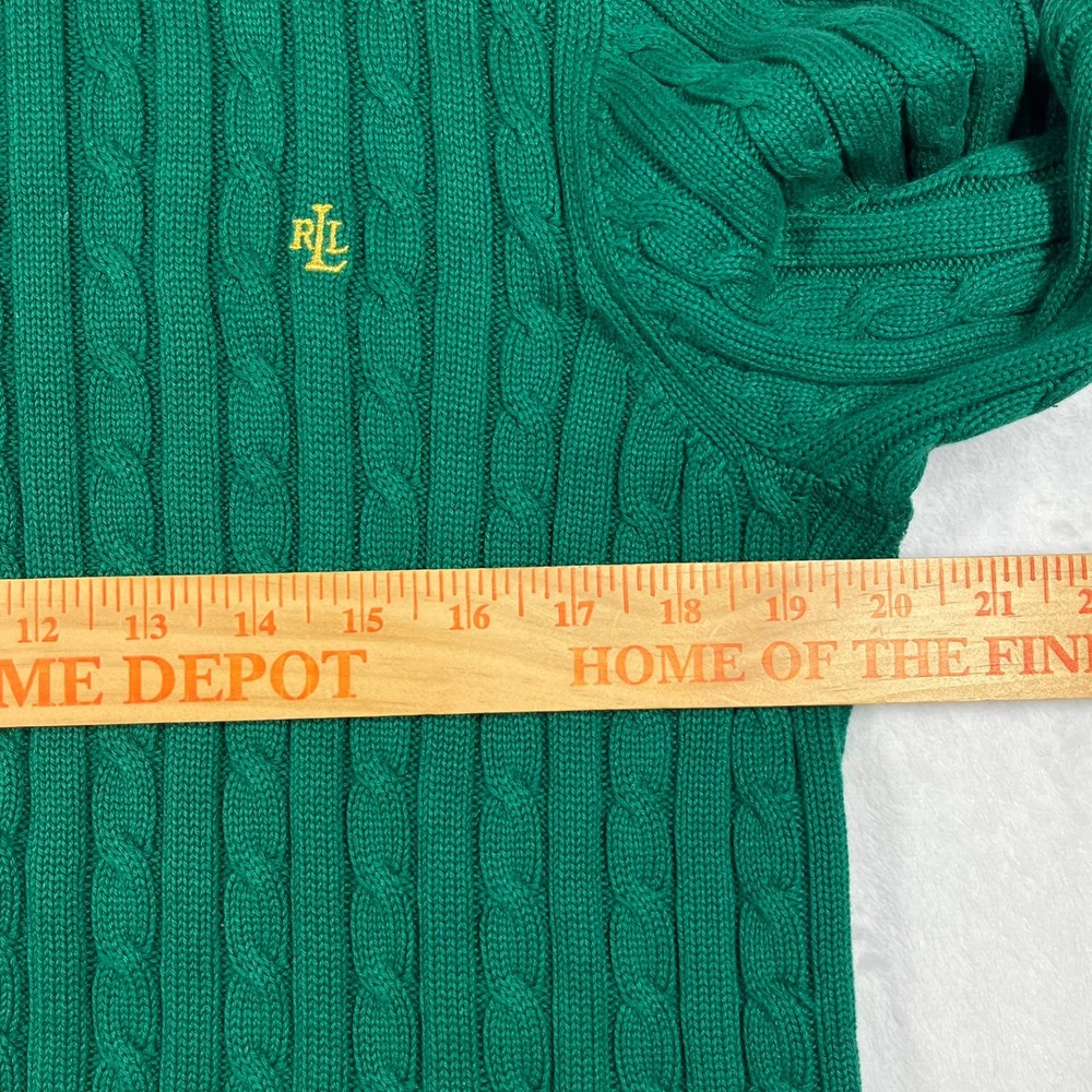 Lauren Ralph Lauren Full Zip Cable Knit Cardigan Womens L Green Mock Neck Preppy - Picture 10 of 12